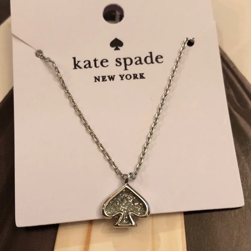 Authentic New on card. kate spade silver-tone glitter spade pendant necklace.